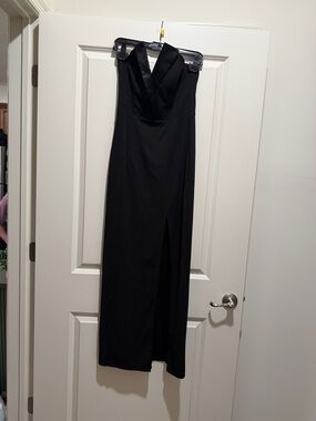 Strapless Black Maxi Dress with Front Slit